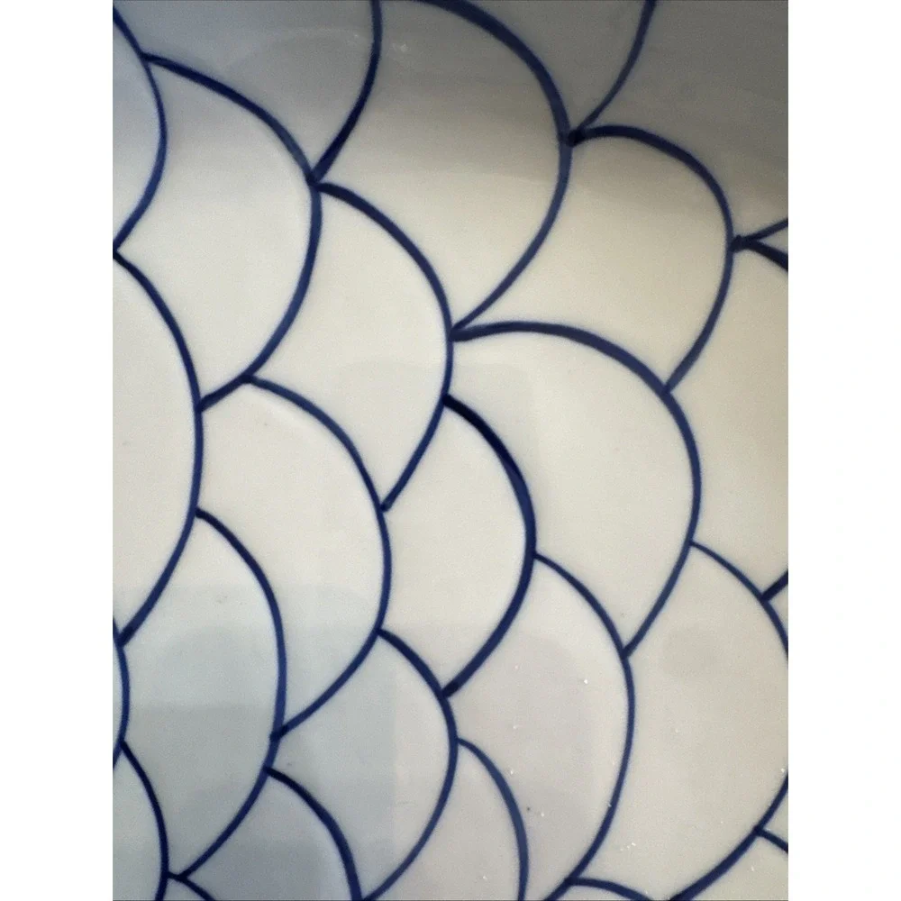 Vintage 90s Dansk Arabesque Fish Large Serving Platter Seafood Blue & White
